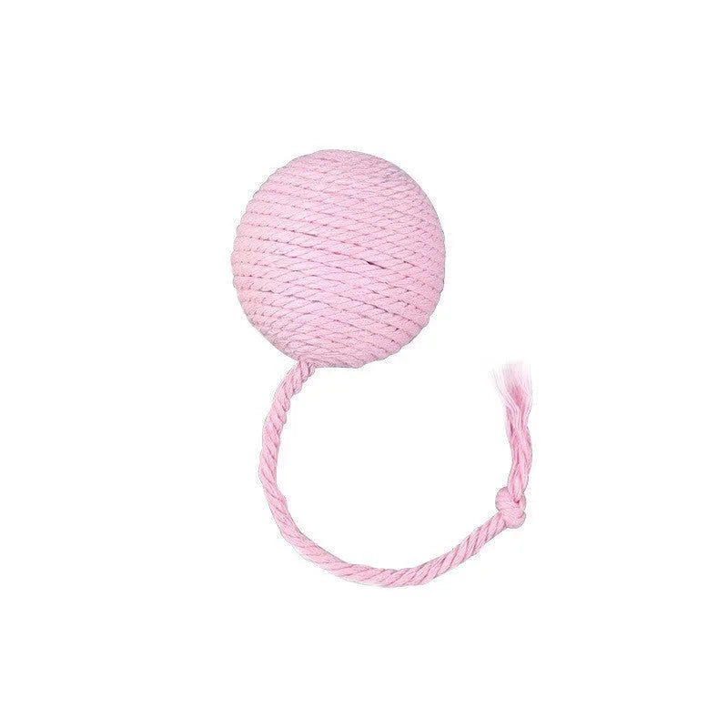 Cat toy ball with rope and built-in bell in multiple colours for kitten play