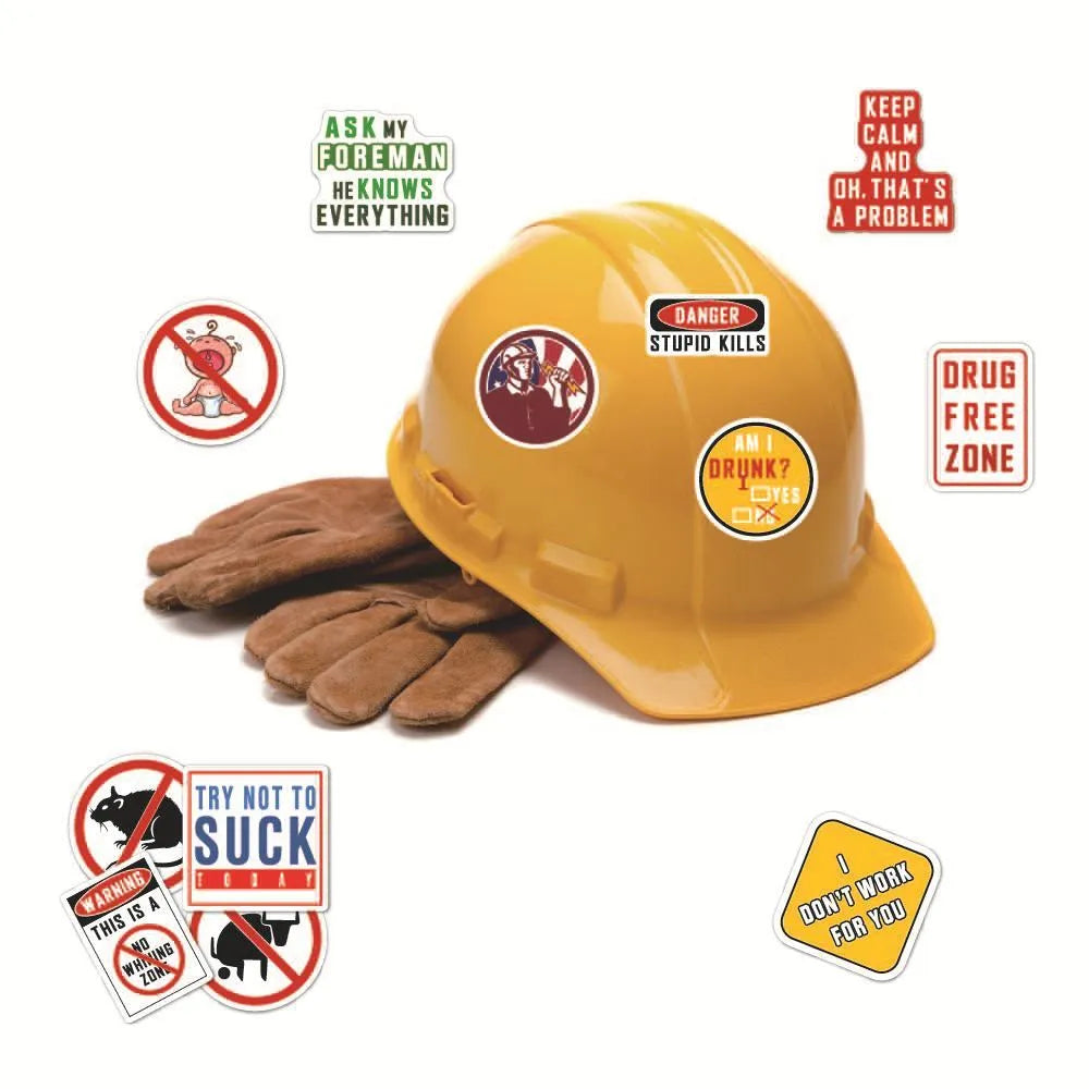 Waterproof warning stickers for motorcycle helmets with graffiti-style slogans on bright PVC material