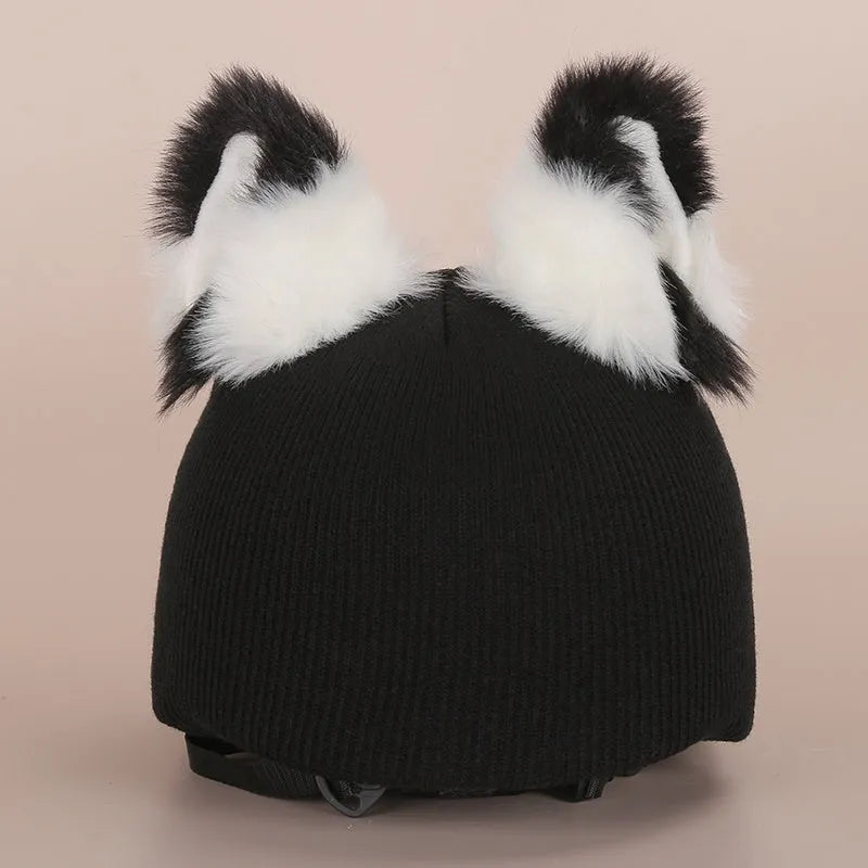 Plush fabric cartoon character helmet cover and matching hat cover set for costumes.