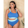 Women's high-waist polyester bikini in solid colour with stitching details, shown in extended sizes