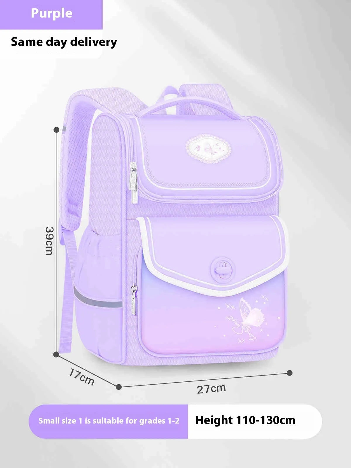 Girls' waterproof schoolbag in pink colour with Oxford cloth construction for primary school students years 1-6