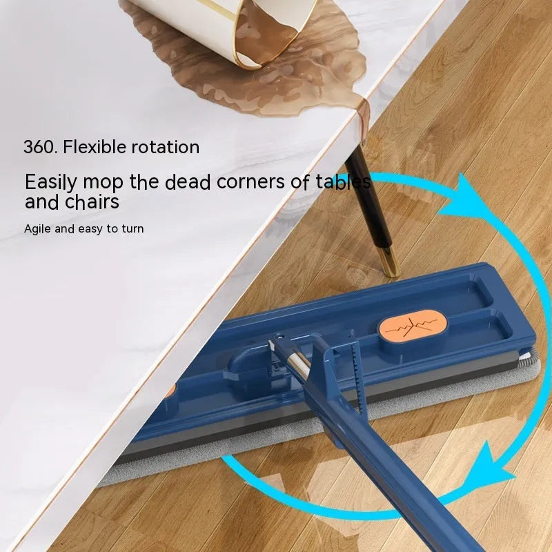 Large flat mop with 360 degree rotating head and stainless steel handle for home floor cleaning