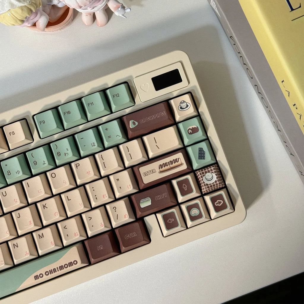 Matcha green themed ergonomic plastic wrist rest for mechanical keyboards with keycap puller.