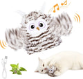 Grey automatic owl cat toy with flapping wings and USB charging cable