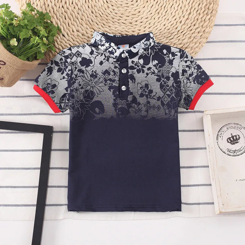 Boys short sleeve cotton shirt with lapel collar in solid colours for children aged 3-8