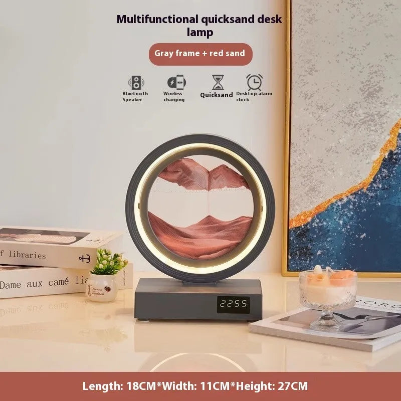 Creative quicksand painting clock night lamp with wireless charger and speaker, multiple colour options, white frame