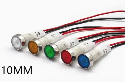 10mm stainless steel edge plastic indicator light with wire and flat metal end